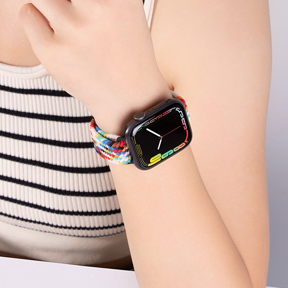 For Apple Watch Ultra 2 Ultra 49mm  /  9 8 7 45mm  /  SE (2023) SE (2022) SE 6 5 4 44mm  /  3 2 1 42mm Watch Strap Braided Nylon Band - W Texture+Colorful