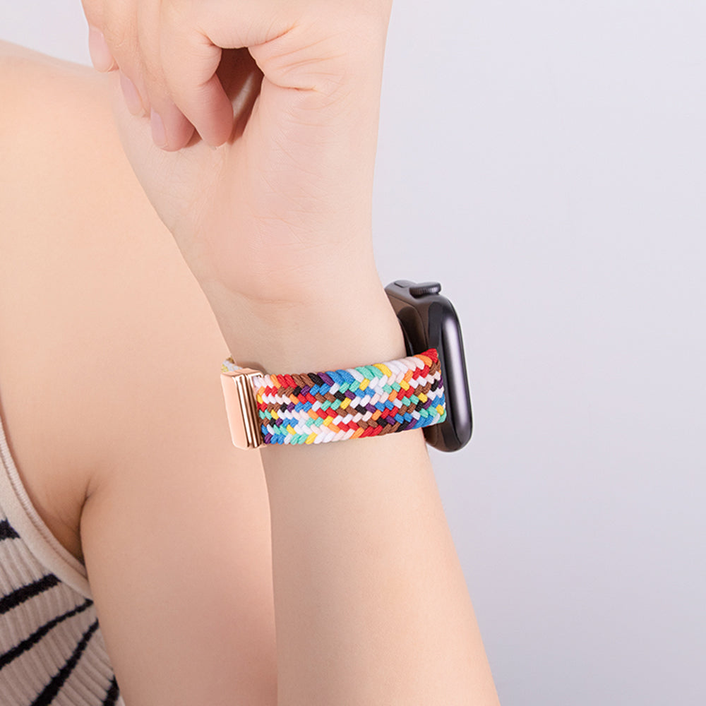 For Apple Watch Ultra 2 Ultra 49mm  /  9 8 7 45mm  /  SE (2023) SE (2022) SE 6 5 4 44mm  /  3 2 1 42mm Watch Strap Braided Nylon Band - W Texture+Colorful