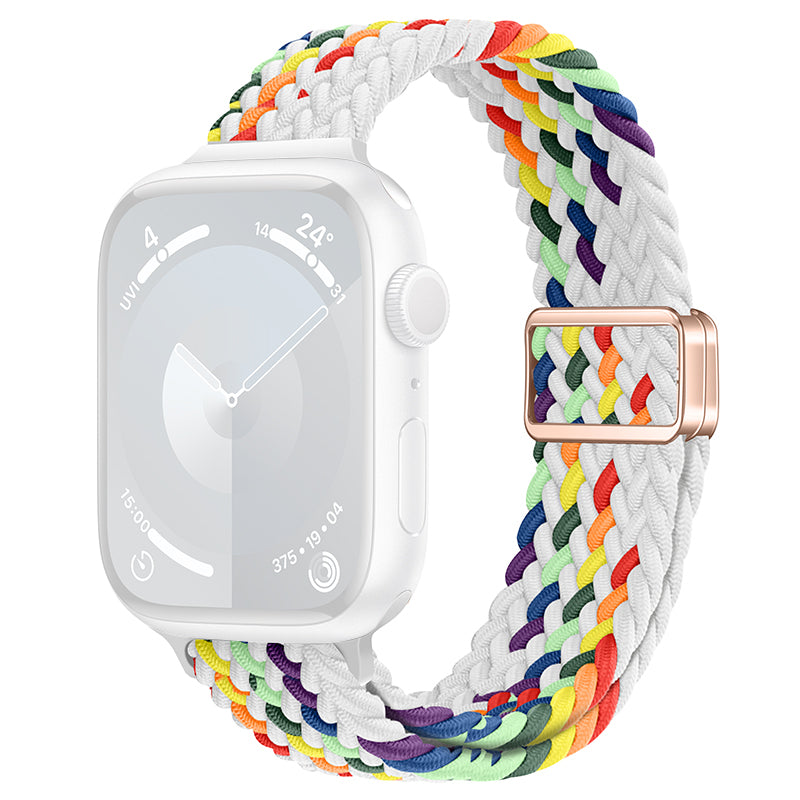 For Apple Watch Ultra 2 Ultra 49mm  /  9 8 7 45mm  /  SE (2023) SE (2022) SE 6 5 4 44mm  /  3 2 1 42mm Watch Strap Braided Nylon Band - W Texture+Colorful