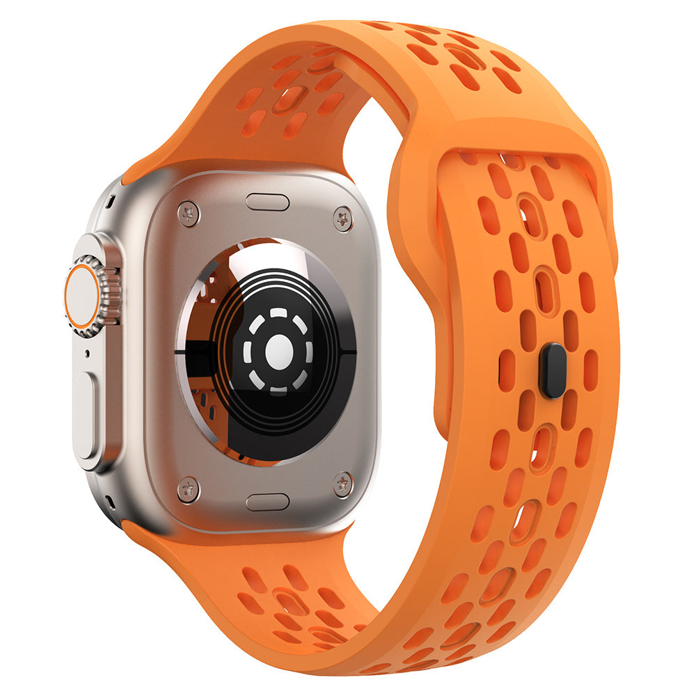 For Apple Watch Ultra 2 Ultra 49mm  /  9 8 7 45mm  /  SE (2023) SE (2022) SE 6 5 4 44mm  /  3 2 1 42mm Watch Band Fluoro Rubber Wrist Strap - Orange