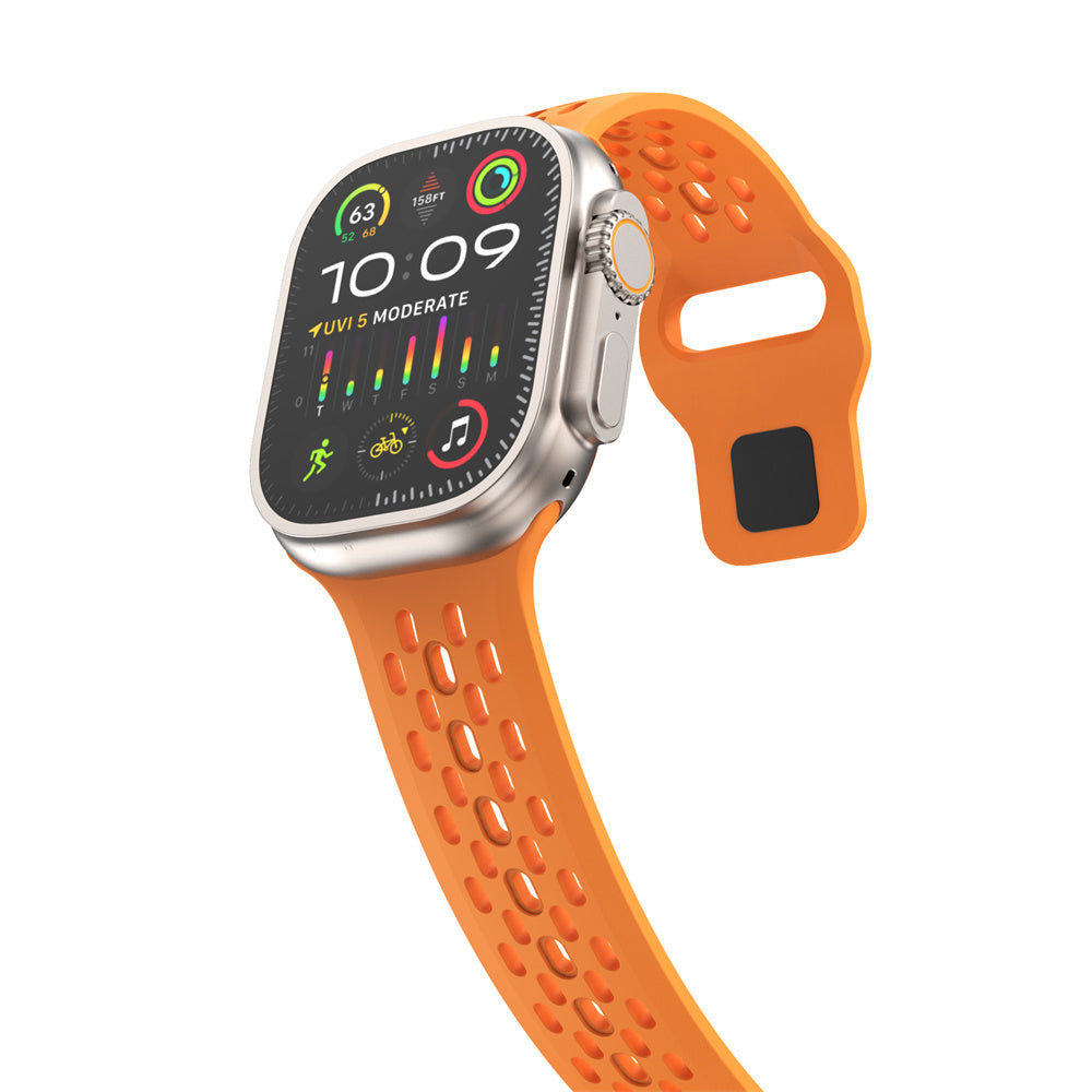 For Apple Watch Ultra 2 Ultra 49mm  /  9 8 7 45mm  /  SE (2023) SE (2022) SE 6 5 4 44mm  /  3 2 1 42mm Watch Band Fluoro Rubber Wrist Strap - Orange