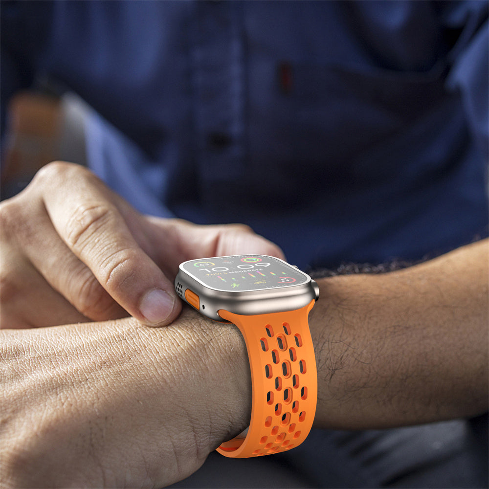 For Apple Watch Ultra 2 Ultra 49mm  /  9 8 7 45mm  /  SE (2023) SE (2022) SE 6 5 4 44mm  /  3 2 1 42mm Watch Band Fluoro Rubber Wrist Strap - Orange