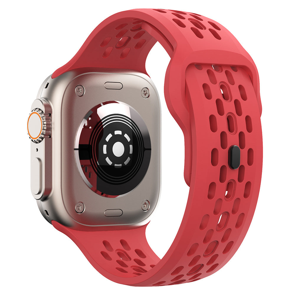 For Apple Watch Ultra 2 Ultra 49mm  /  9 8 7 45mm  /  SE (2023) SE (2022) SE 6 5 4 44mm  /  3 2 1 42mm Watch Band Fluoro Rubber Wrist Strap - Orange