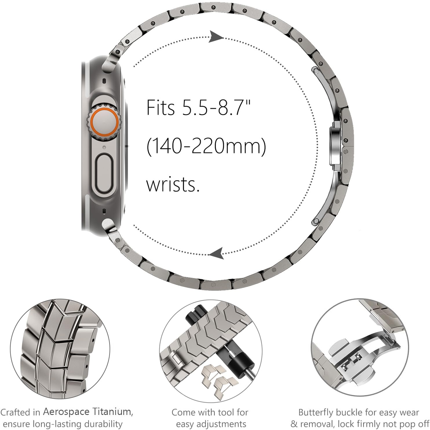 For Apple Watch Ultra 2 Ultra 49mm / 9 8 7 45mm / 6 5 4 SE (2022) SE (2023) SE 44mm  /  3 2 1 42mm Titanium Alloy Watch Strap