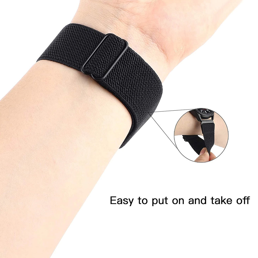 For Samsung Galaxy Watch6 Classic 47mm 43mm Watch Strap 20mm Adjustable Nylon Wrist Band - Black