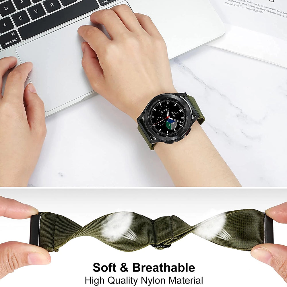 For Samsung Galaxy Watch6 Classic 47mm 43mm Watch Strap 20mm Adjustable Nylon Wrist Band - Black