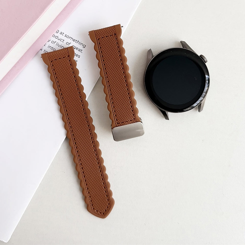 For Samsung Galaxy Watch6 Classic 47mm / 43mm Watch Strap 20mm Leather+Silicone Magnetic Watch Band - Black