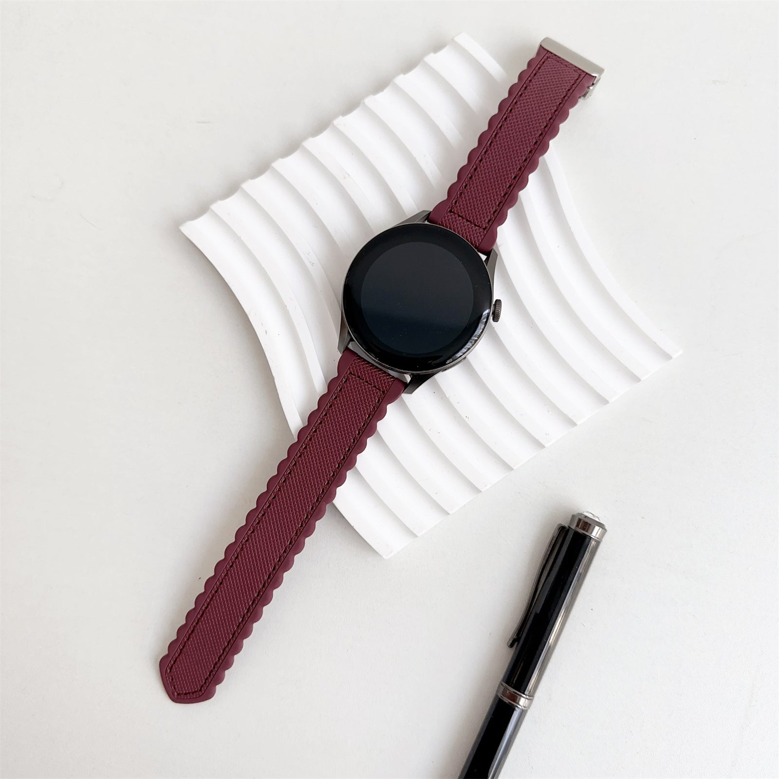 For Samsung Galaxy Watch6 Classic 47mm / 43mm Watch Strap 20mm Leather+Silicone Magnetic Watch Band - Black