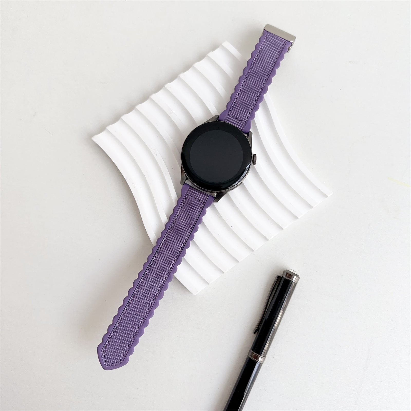For Samsung Galaxy Watch6 Classic 47mm / 43mm Watch Strap 20mm Leather+Silicone Magnetic Watch Band - Black