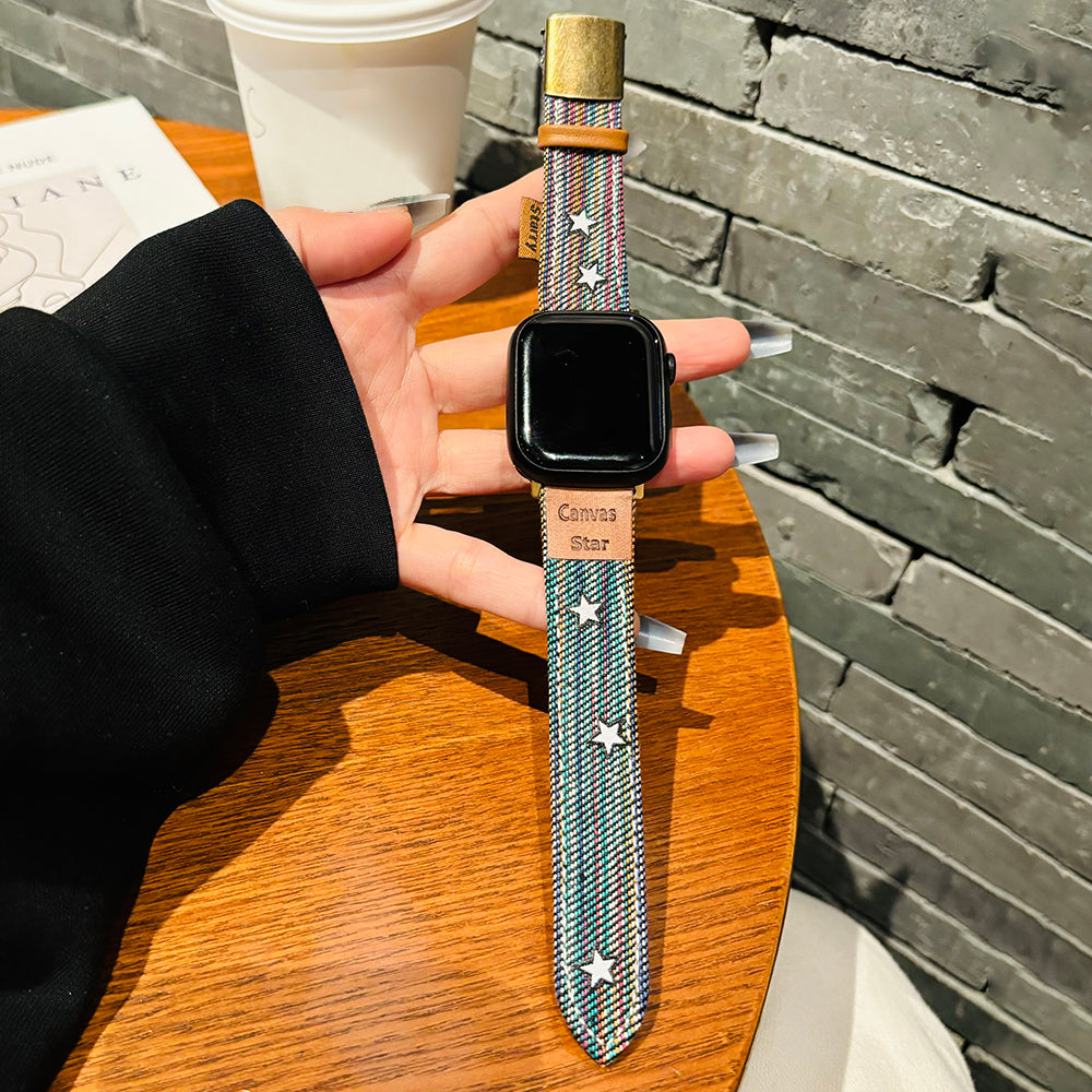 For Apple Watch Ultra 2 Ultra 49mm  /  Series 9 8 7 45mm  /  SE (2023) SE (2022) SE 6 5 4 44mm  /  3 2 1 42mm Watch Strap Denim Band - Black+Silver Buckle