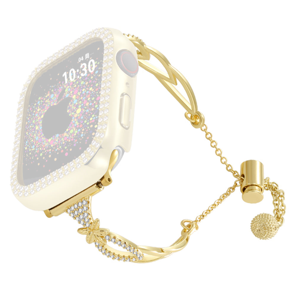For Apple Watch Series 9 8 7 41mm / 6 5 4 SE (2022) SE (2023) SE 40mm / 3 2 1 38mm Copper Bracelet Rhinestone Decor Strap - Black
