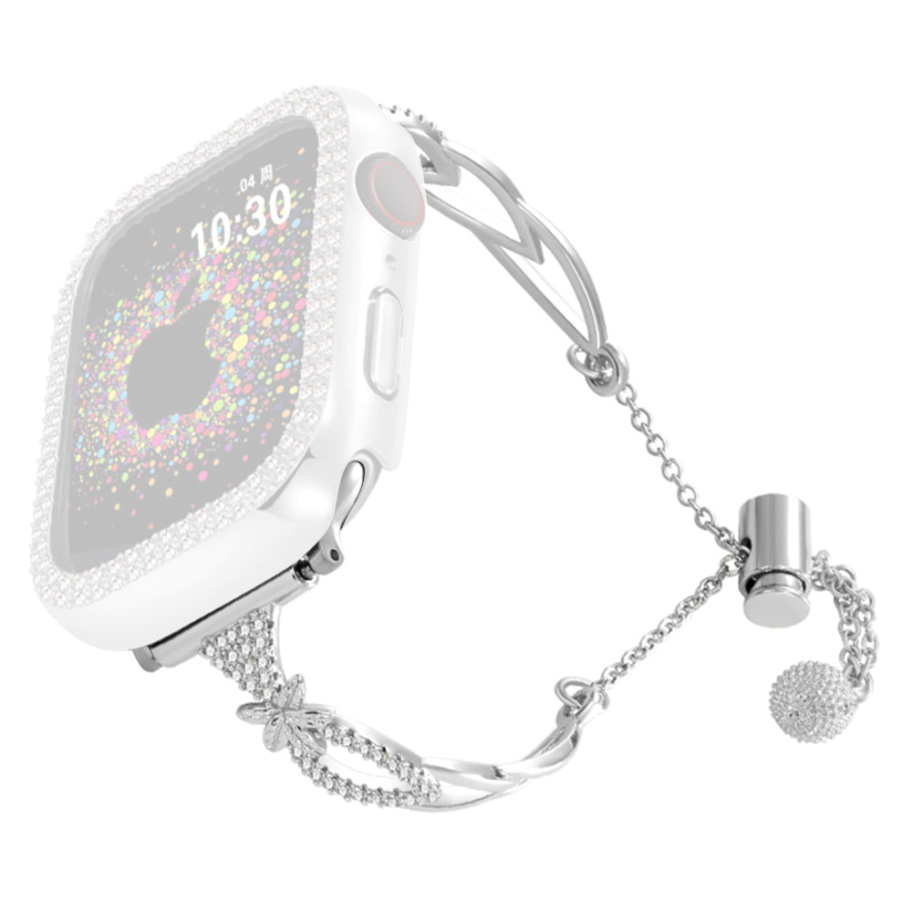 For Apple Watch Series 9 8 7 41mm / 6 5 4 SE (2022) SE (2023) SE 40mm / 3 2 1 38mm Copper Bracelet Rhinestone Decor Strap - Black