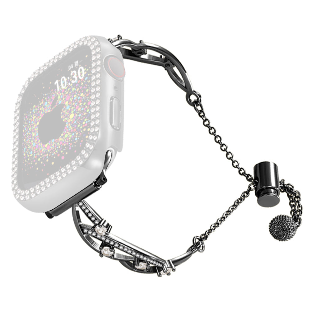 20mm Universal Smart Watch Rhinestone Decor Bracelet Copper Replacement Wrist Band - Black