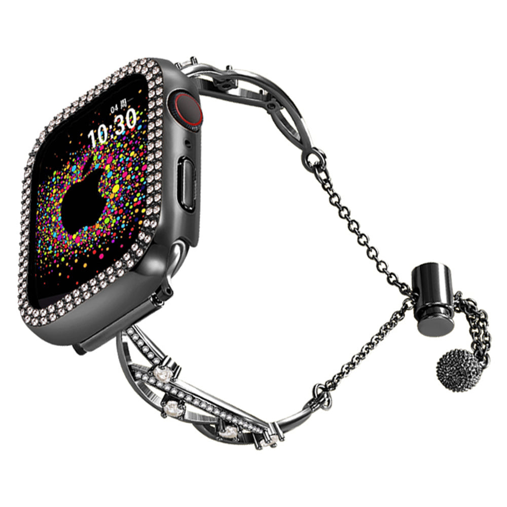 20mm Universal Smart Watch Rhinestone Decor Bracelet Copper Replacement Wrist Band - Black