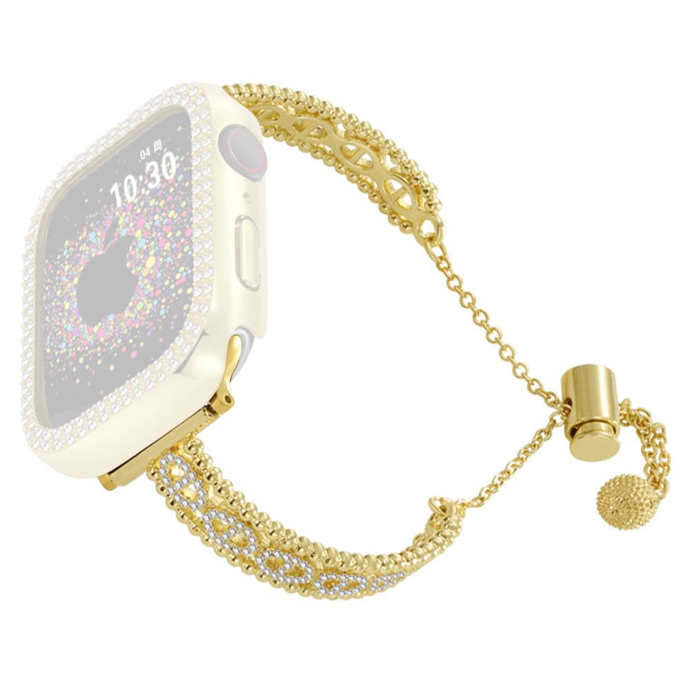 For Apple Watch Series 9 8 7 41mm / 6 5 4 SE (2022) SE (2023) SE 40mm / 3 2 1 38mm Rhinestone Copper Bracelet Strap - Black