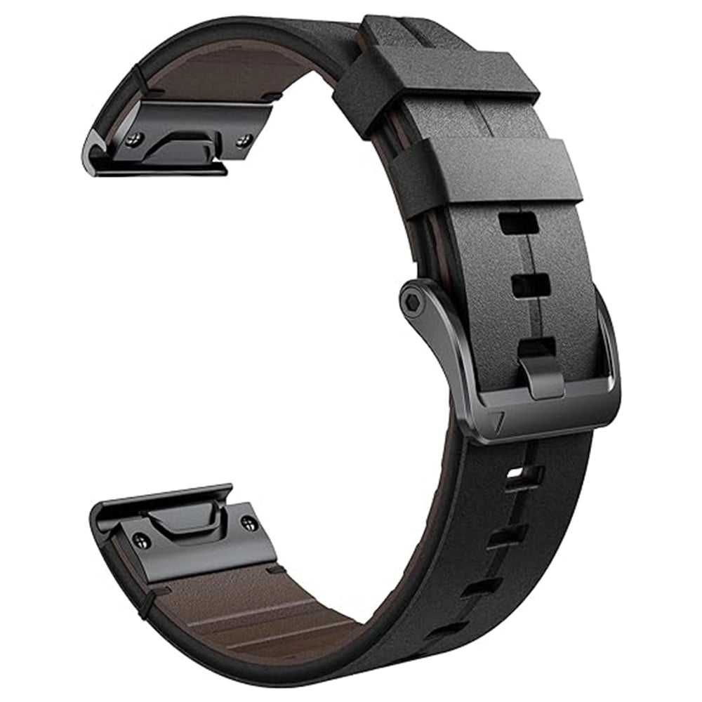 For Garmin Fenix 5 6 7 Instinc Instinc 2 Approach 22mm Soft Genuine Leather Watch Strap - Black
