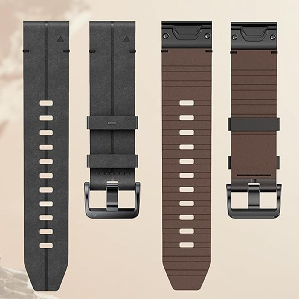For Garmin Fenix 5 6 7 Instinc Instinc 2 Approach 22mm Soft Genuine Leather Watch Strap - Black