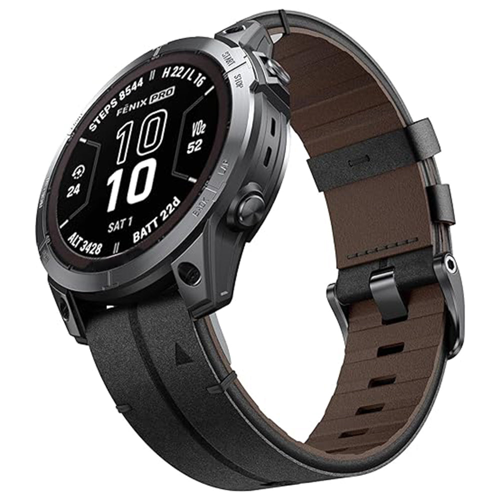 For Garmin Fenix 5X 6X 7X Pro Tactix Delta 26mm Genuine Leather Watch Strap Band Replacement - Black