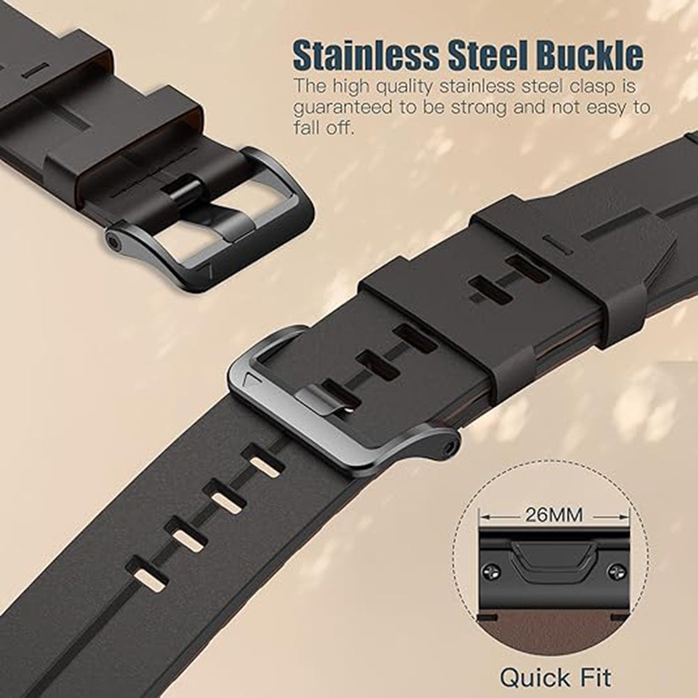 For Garmin Fenix 5X 6X 7X Pro Tactix Delta 26mm Genuine Leather Watch Strap Band Replacement - Black