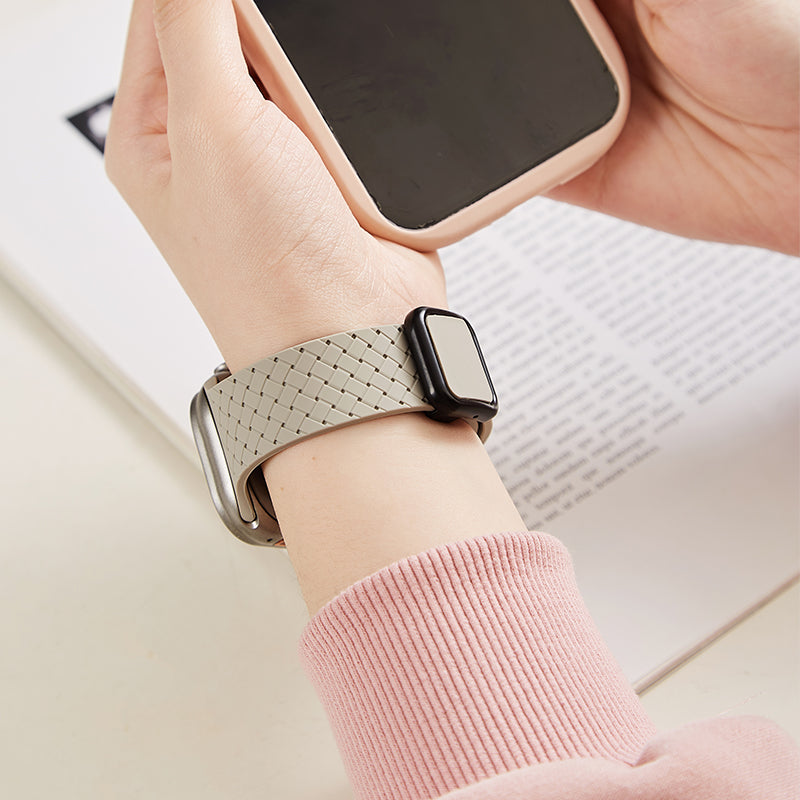For Apple Watch Series 9 8 7 41mm  /  6 5 4 SE (2022) SE (2023) SE 40mm  /  3 2 1 38mm Watch Bracelet Woven Texture Strap - Black