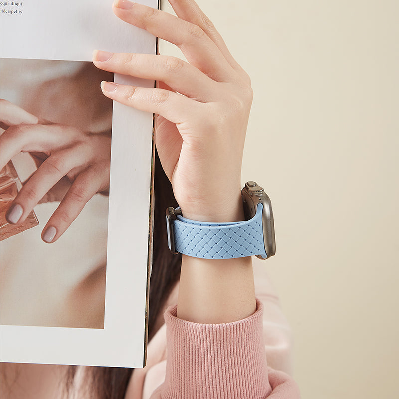 For Apple Watch Series 9 8 7 41mm  /  6 5 4 SE (2022) SE (2023) SE 40mm  /  3 2 1 38mm Watch Bracelet Woven Texture Strap - Black