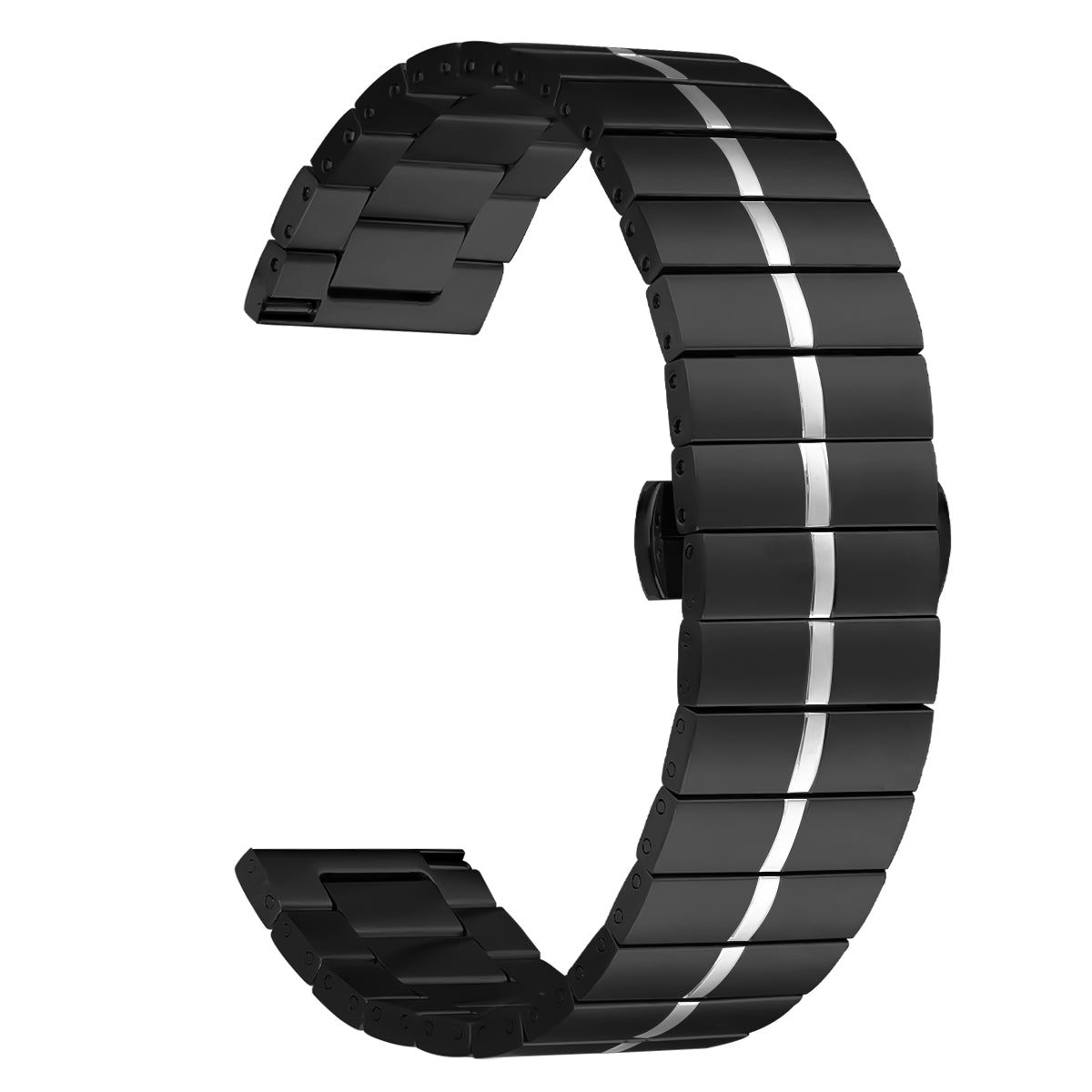 For Imilab KW66 Line Design Stainless Steel Watch Strap Butterfly Buckle Wrist Band - Black+Silver
