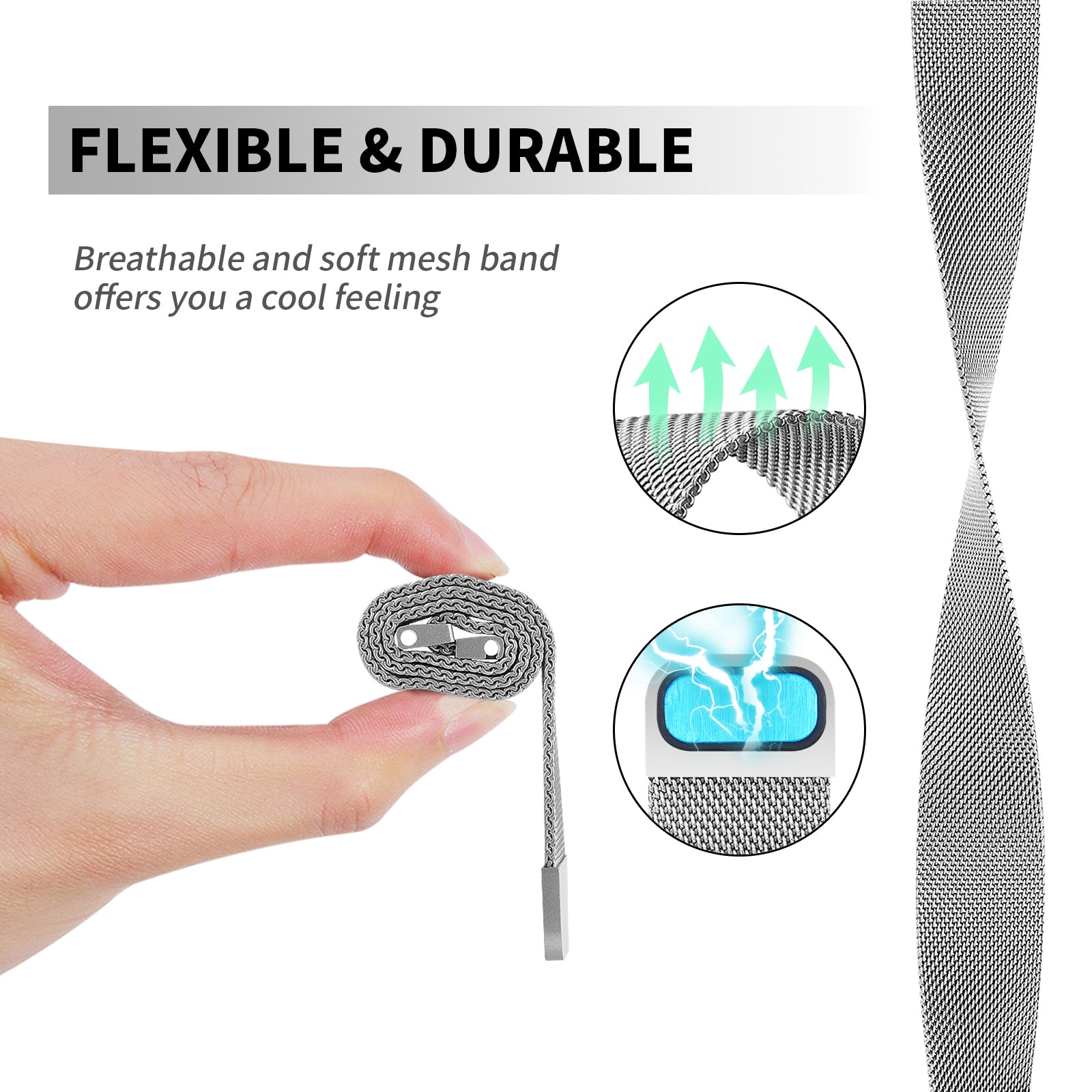 For Verizon GizmoWatch 2 Silver Stainless Steel Magnetic Watch Strap Milanese Mesh Band