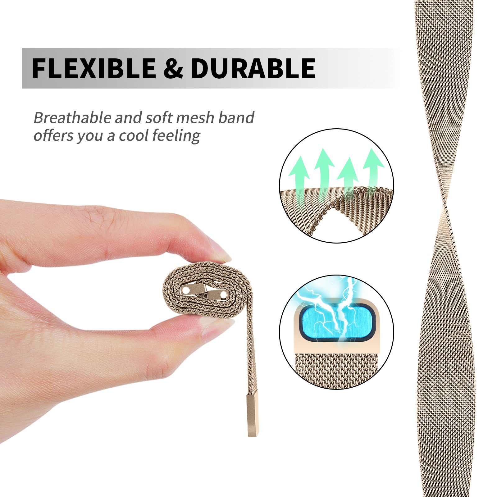 For Gabb Watch 3 Milanese Watch Band Magnetic Stainless Steel Breathable Mesh Wrist Strap - Retro Gold