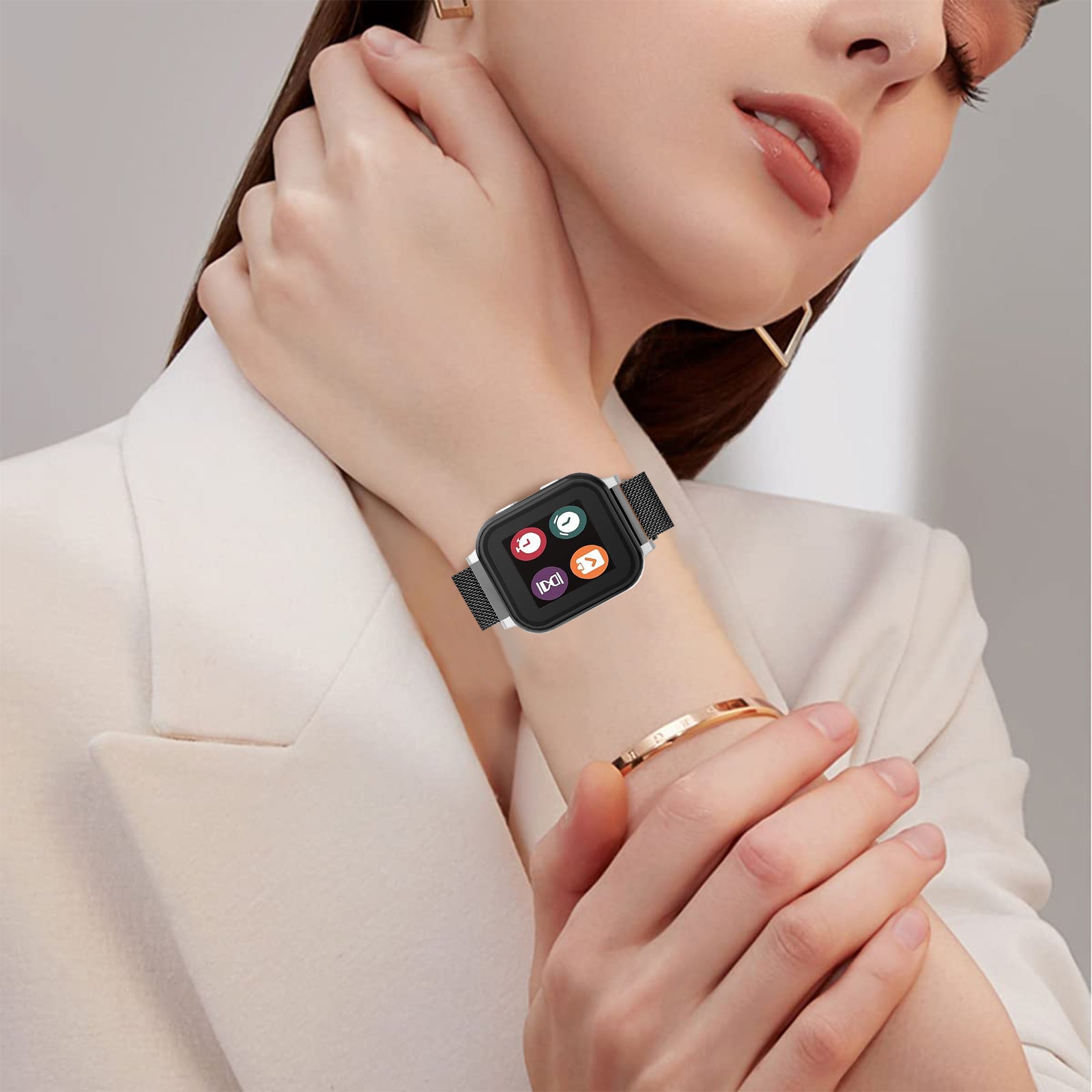 For Verizon Gizmo Watch 1 Milanese Mesh Band Black Smartwatch Strap Stainless Steel Magnetic Bracelet