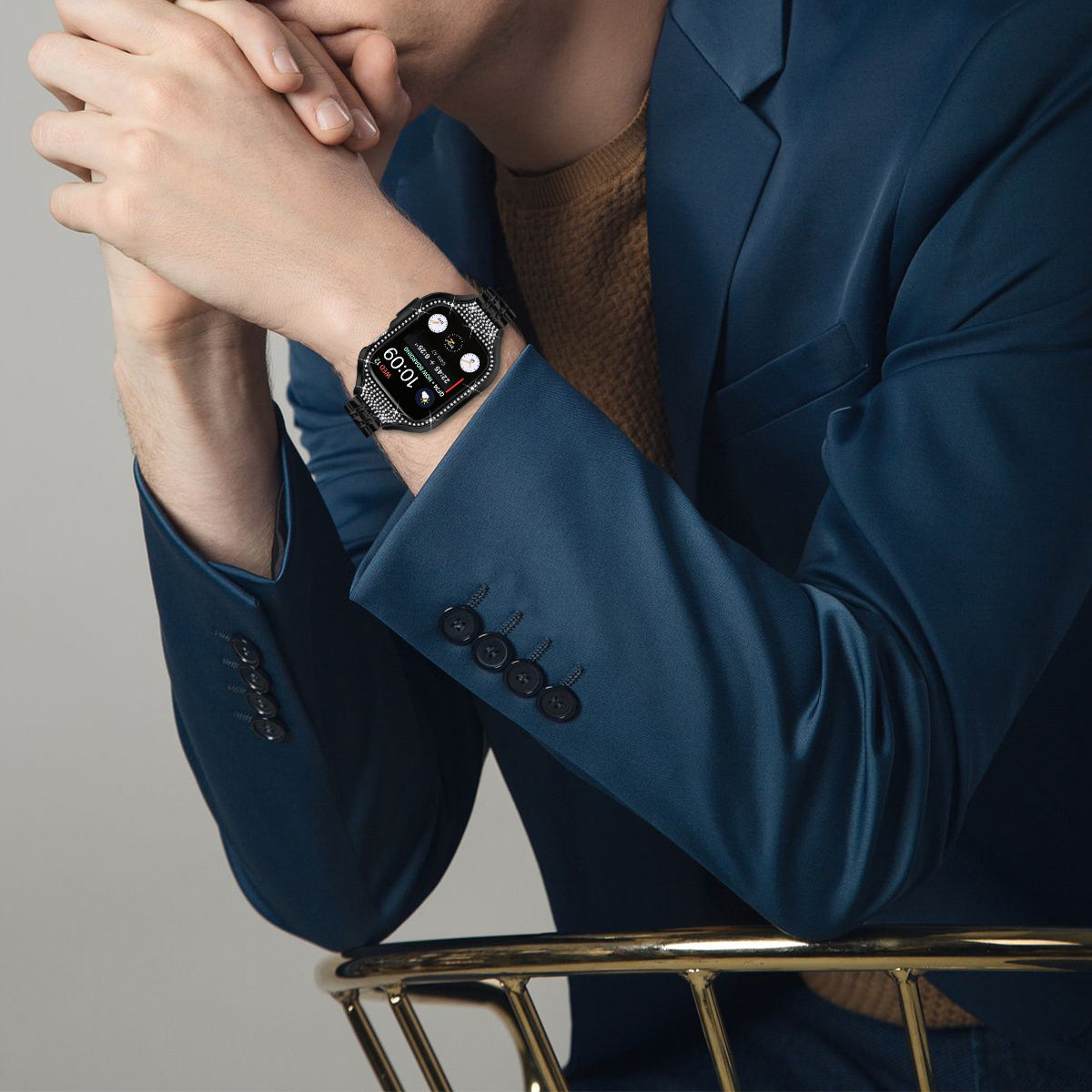 For Apple Watch Series 6  /  5  /  4  /  SE (2022)  /  SE (2023)  /  SE 40mm Electroplated 7 Beads Stainless Steel Strap with Watch Case - Black