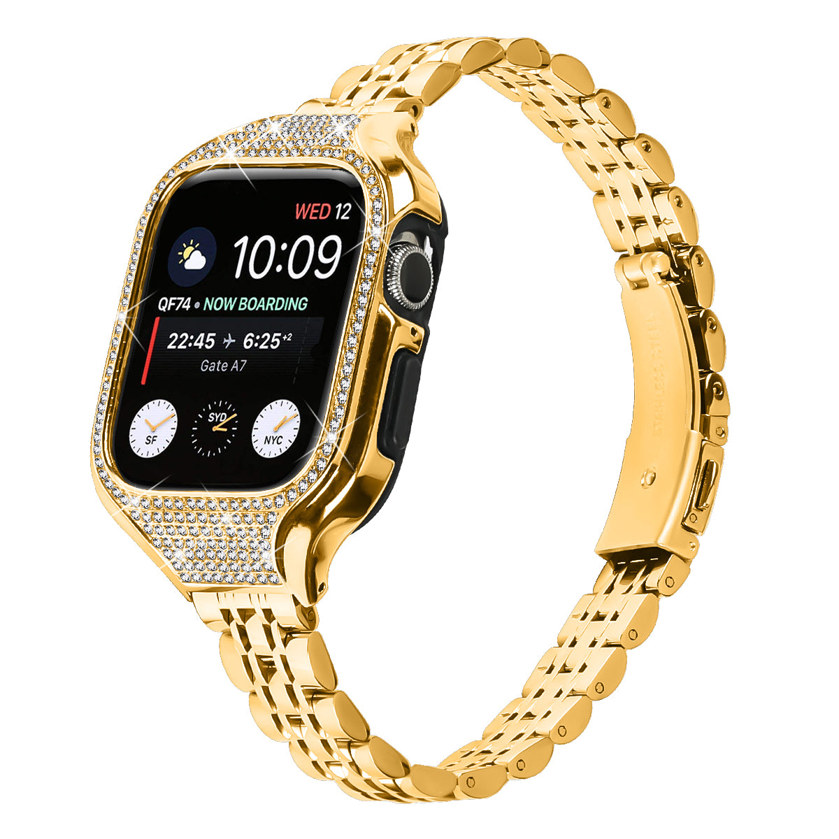 For Apple Watch Series 6  /  5  /  4  /  SE (2022)  /  SE (2023)  /  SE 40mm Electroplated 7 Beads Stainless Steel Strap with Watch Case - Black