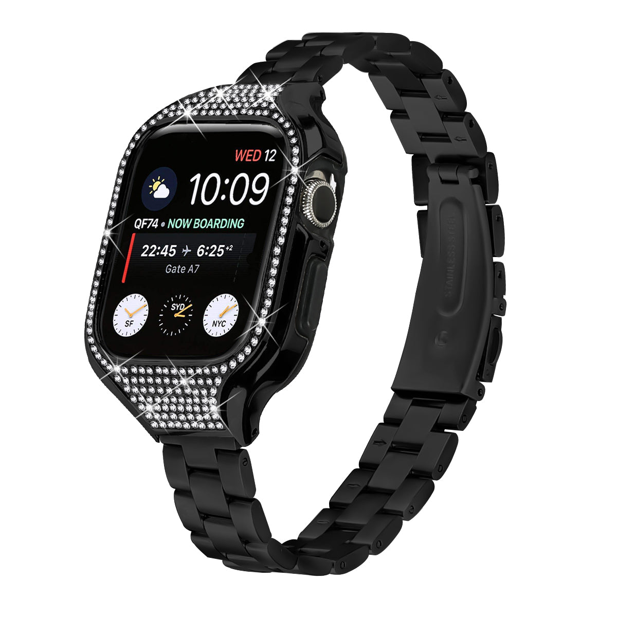 For Apple Watch Series 6  /  5  /  4  /  SE (2022)  /  SE (2023)  /  SE 40mm 3 Beads Stainless Steel Watch Band with Watch Case - Black
