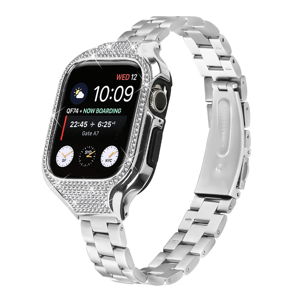 For Apple Watch Series 4 / 5 / 6 / SE / SE (2022) 40mm Stainless Steel Bracelet Strap + Integrated Watch Case - Silver