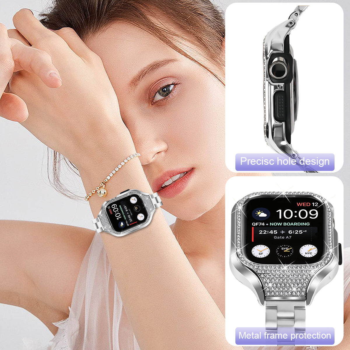 For Apple Watch Series 4 / 5 / 6 / SE / SE (2022) 40mm Stainless Steel Bracelet Strap + Integrated Watch Case - Silver