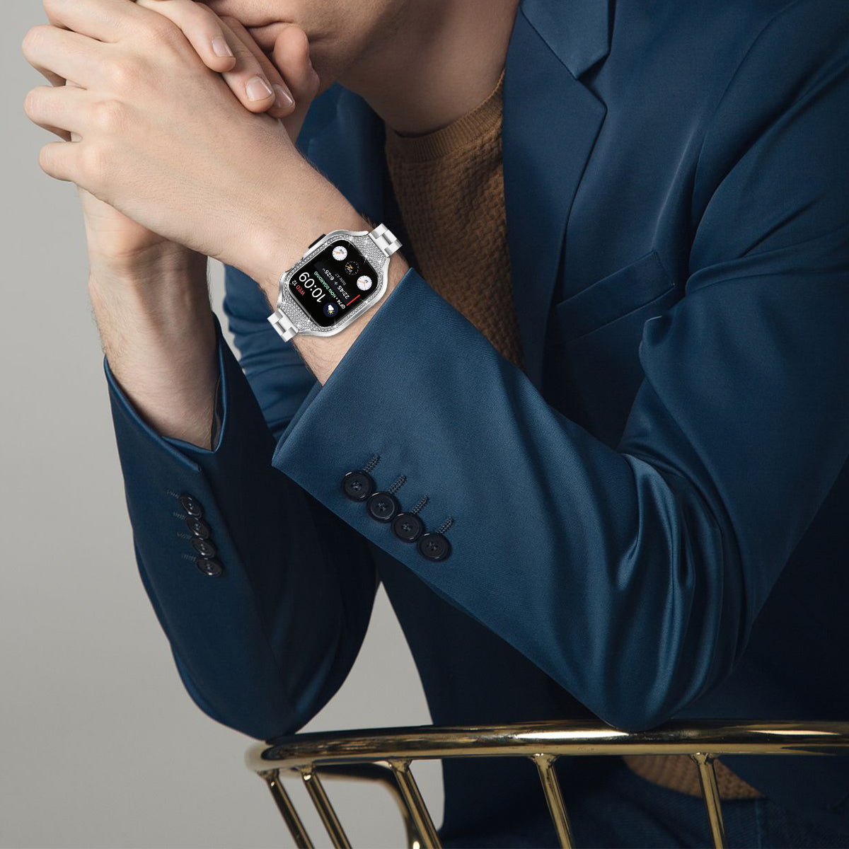 For Apple Watch Series 4 / 5 / 6 / SE / SE (2022) 40mm Stainless Steel Bracelet Strap + Integrated Watch Case - Silver