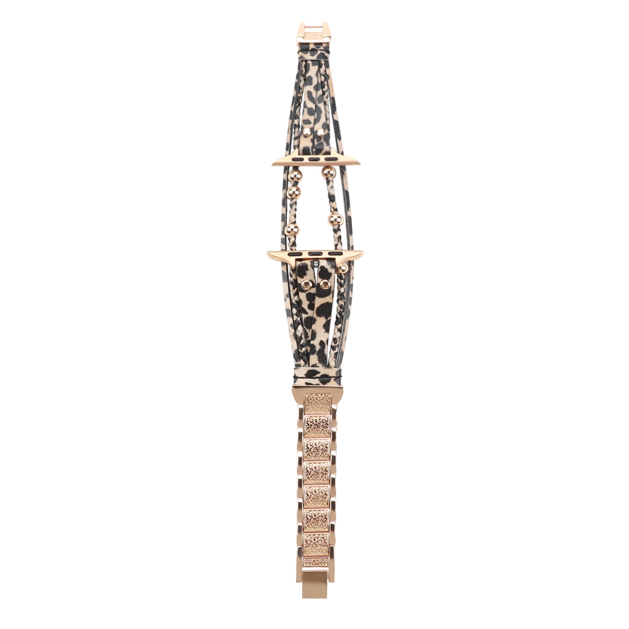 For Apple Watch Series Ultra 2 Ultra 49mm  /  9 8 7 45mm  /  6 5 4 SE SE(2022) SE(2023) 44mm  /  3 2 1 42mm Watch Strap - Leopard Rose Gold Bead