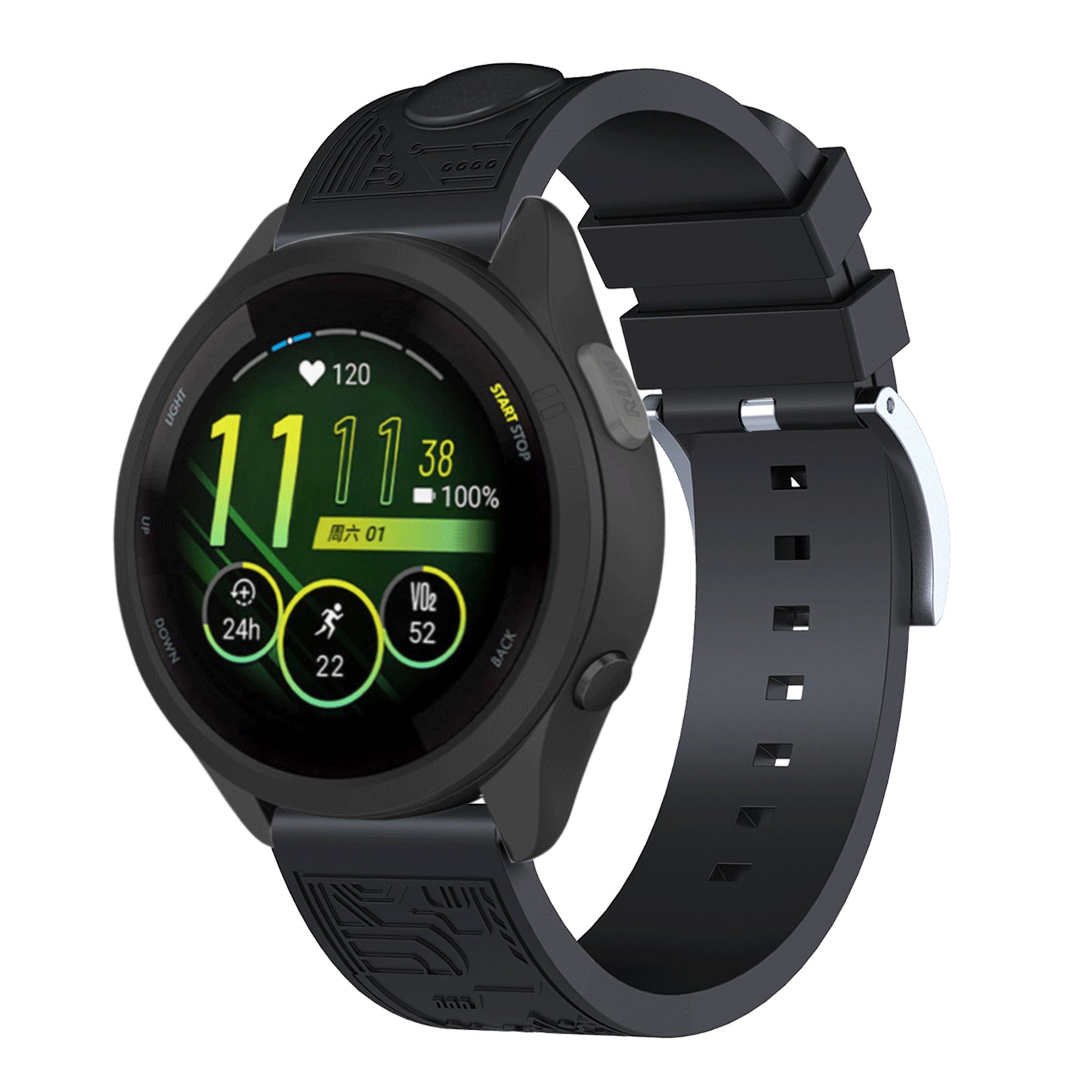 For Samsung Galaxy Watch3 45mm / Huawei Watch 4 / Garmin Venu 3 Universal 22mm Watch Band Silicone Watch Strap - Black