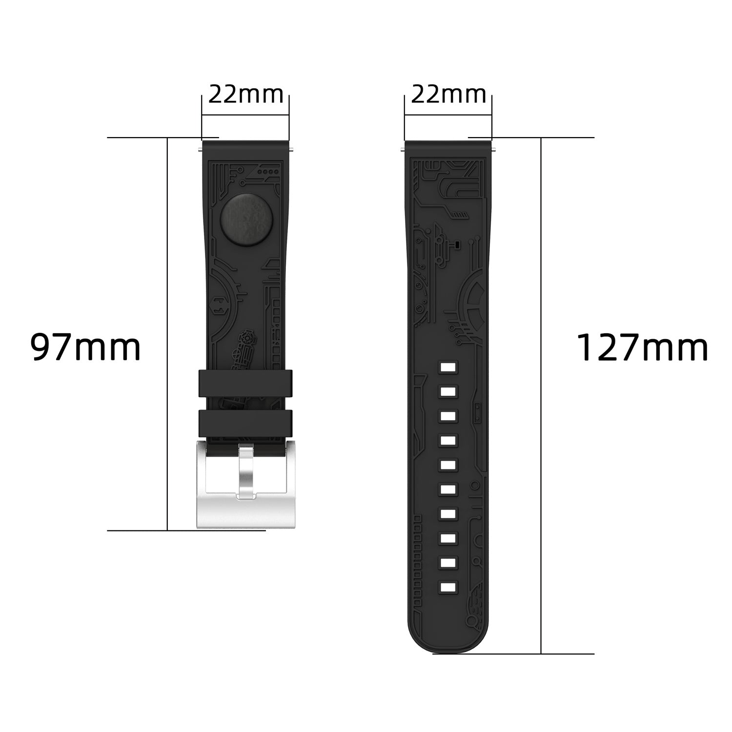 For Samsung Galaxy Watch3 45mm / Huawei Watch 4 / Garmin Venu 3 Universal 22mm Watch Band Silicone Watch Strap - Black