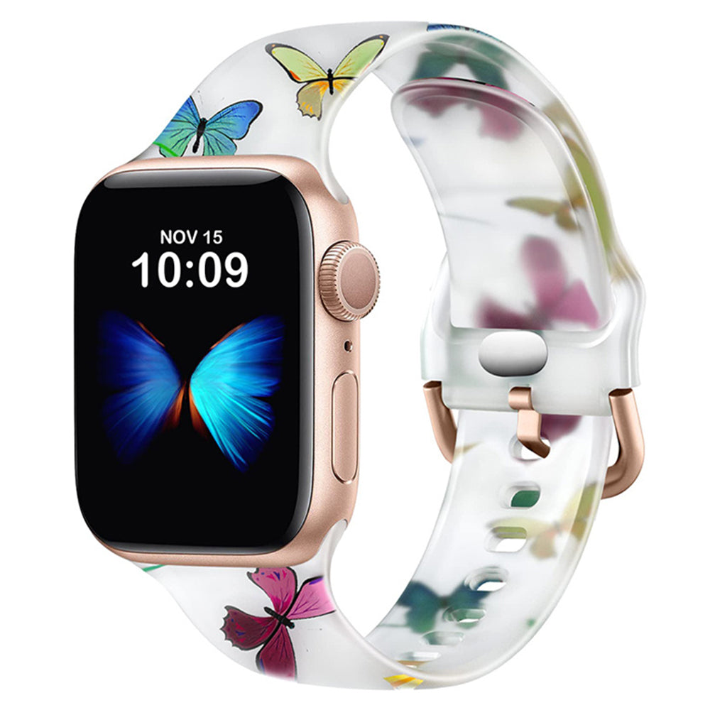 For Apple Watch Series 9 8 7 41mm / 6 5 4 SE (2022) SE (2023) SE 40mm / 3 2 1 38mm Watch Band Butterfly Printing