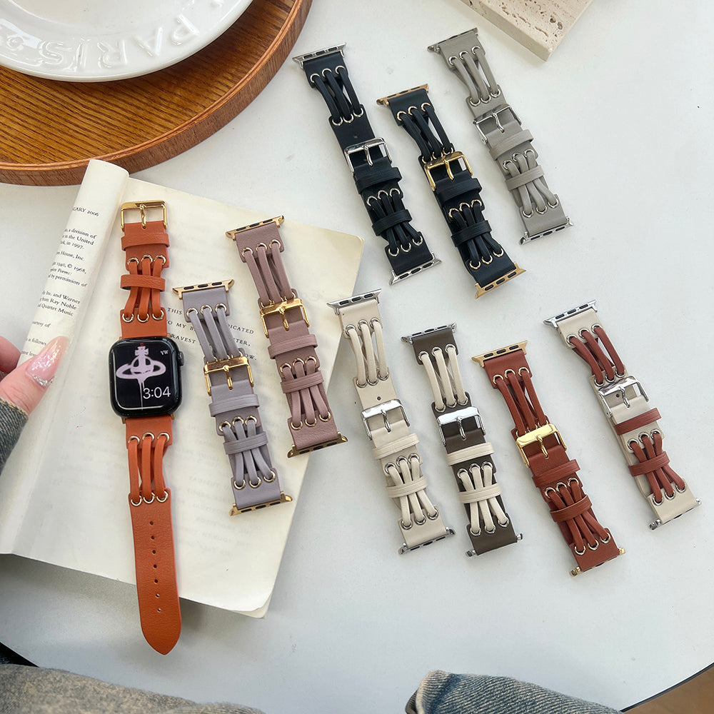 For Apple Watch Ultra 2 Ultra 49mm / 9 8 7 45mm / 6 5 4 SE (2023) SE (2022) SE 44mm / 3 2 1 42mm Genuine Cow Leather Strap Bracelet - White / Coffee