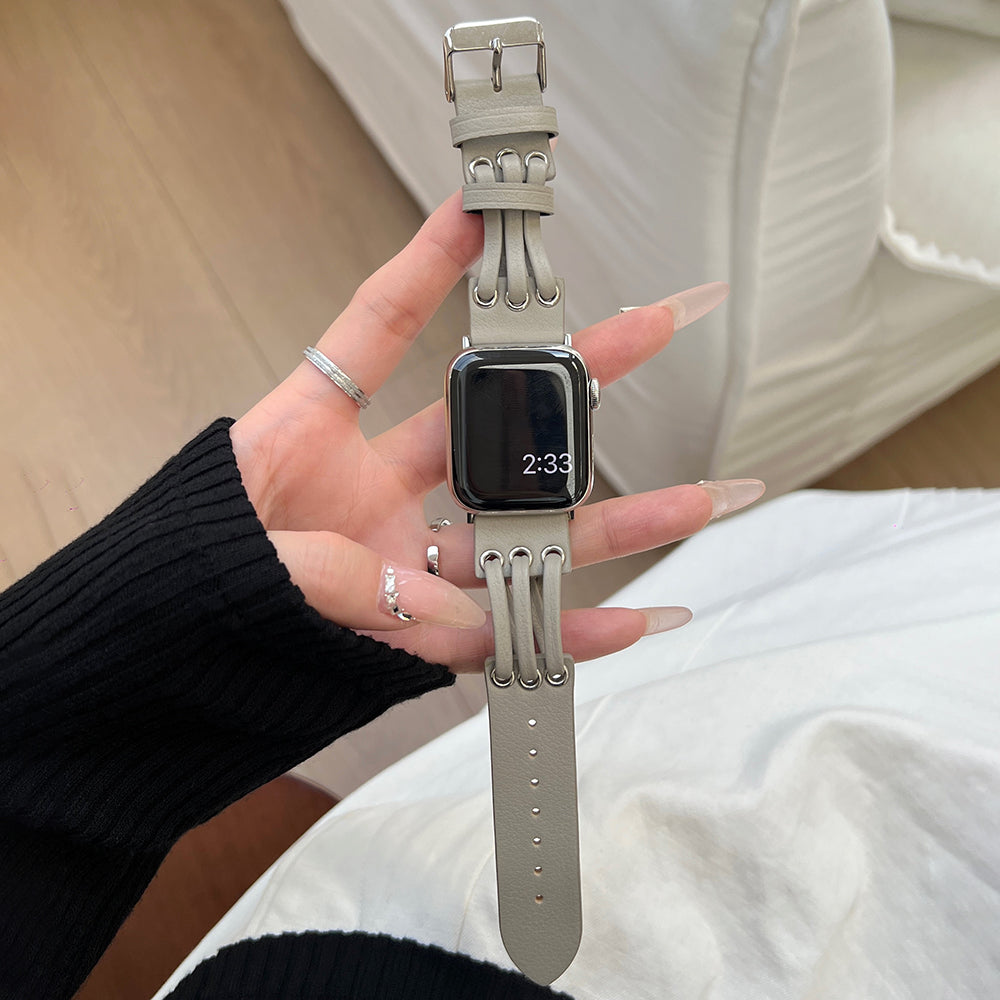 For Apple Watch Ultra 2 Ultra 49mm / 9 8 7 45mm / 6 5 4 SE (2023) SE (2022) SE 44mm / 3 2 1 42mm Genuine Cow Leather Strap Bracelet - White / Coffee