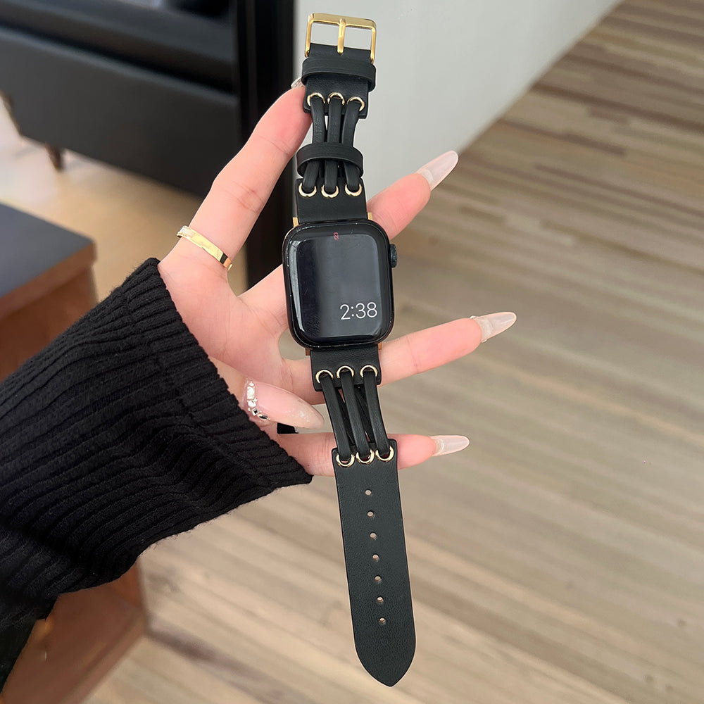 For Apple Watch Ultra 2 Ultra 49mm / 9 8 7 45mm / 6 5 4 SE (2023) SE (2022) SE 44mm / 3 2 1 42mm Genuine Cow Leather Strap Bracelet - White / Coffee