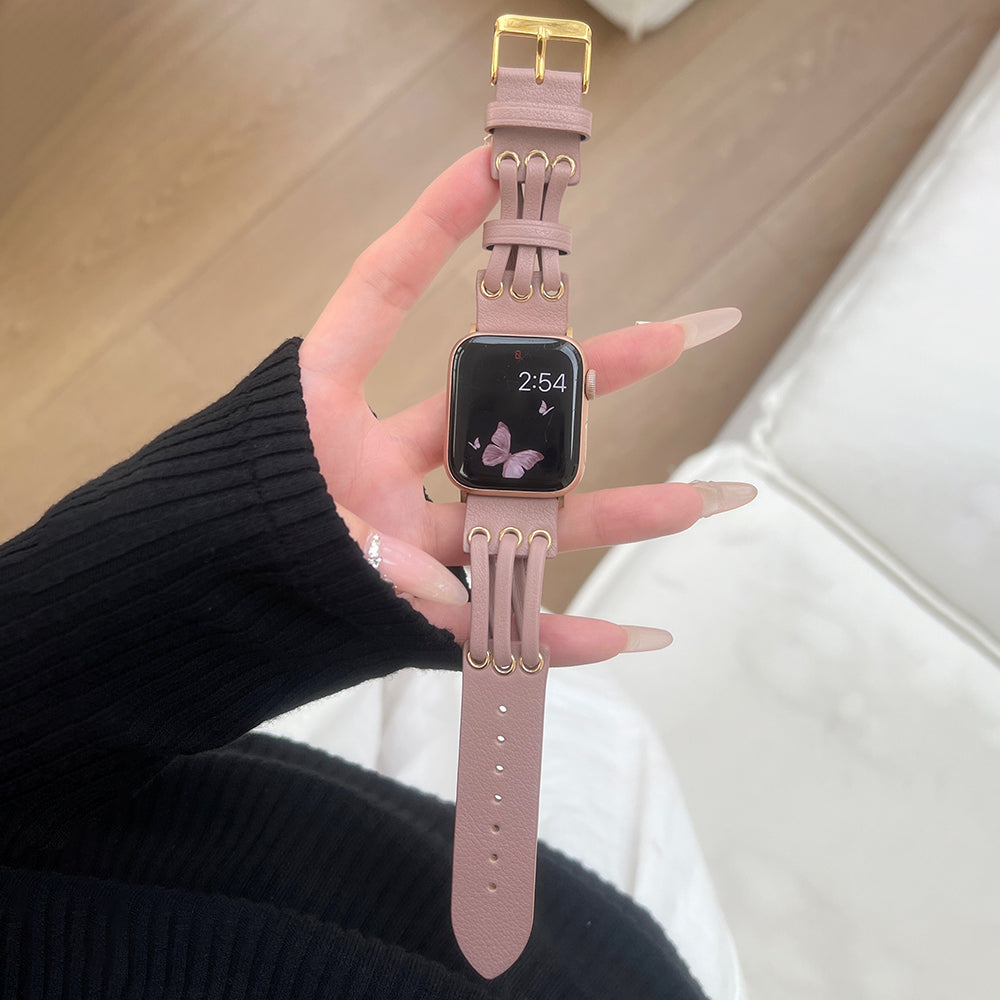 For Apple Watch Ultra 2 Ultra 49mm / 9 8 7 45mm / 6 5 4 SE (2023) SE (2022) SE 44mm / 3 2 1 42mm Genuine Cow Leather Strap Bracelet - White / Coffee