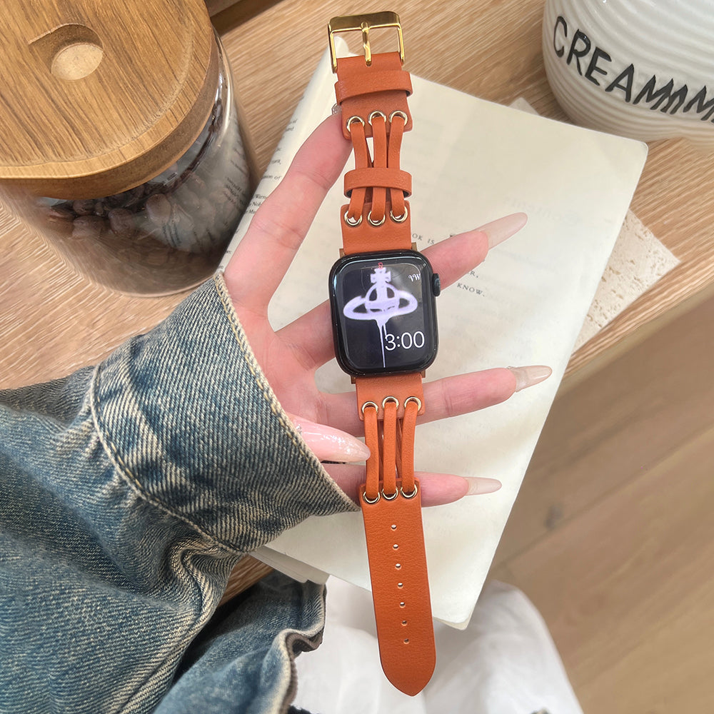 For Apple Watch Ultra 2 Ultra 49mm / 9 8 7 45mm / 6 5 4 SE (2023) SE (2022) SE 44mm / 3 2 1 42mm Genuine Cow Leather Strap Bracelet - White / Coffee