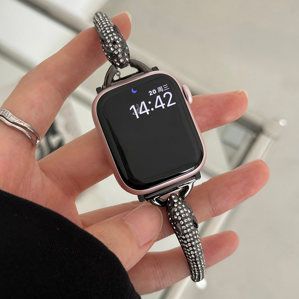 For Apple Watch Ultra 2 Ultra 49mm / Series 9 8 7 45mm / 6 5 4 SE (2023) SE (2022) SE 44mm / 3 2 1 42mm Band Zinc Alloy Leopard Head Bracelet - Black