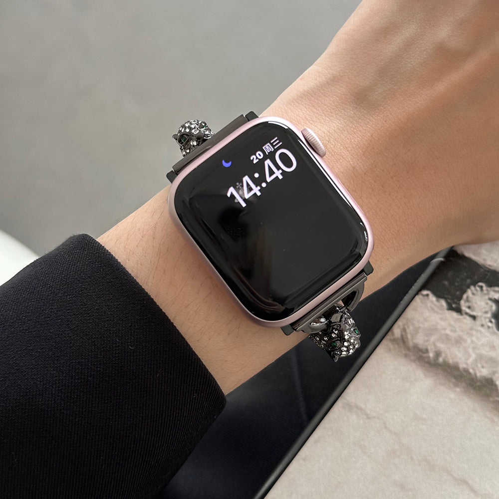 For Apple Watch Ultra 2 Ultra 49mm / Series 9 8 7 45mm / 6 5 4 SE (2023) SE (2022) SE 44mm / 3 2 1 42mm Band Zinc Alloy Leopard Head Bracelet - Black