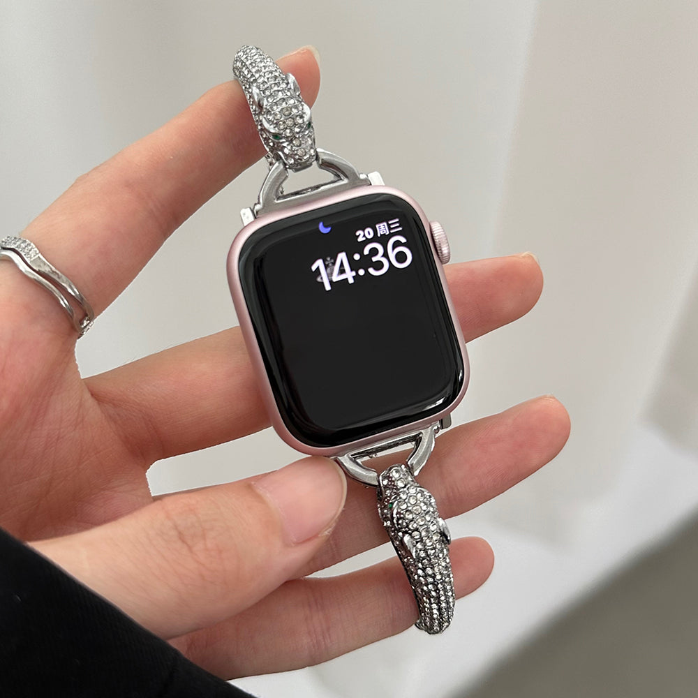 For Apple Watch Ultra 2 Ultra 49mm / Series 9 8 7 45mm / 6 5 4 SE (2023) SE (2022) SE 44mm / 3 2 1 42mm Band Zinc Alloy Leopard Head Bracelet - Black