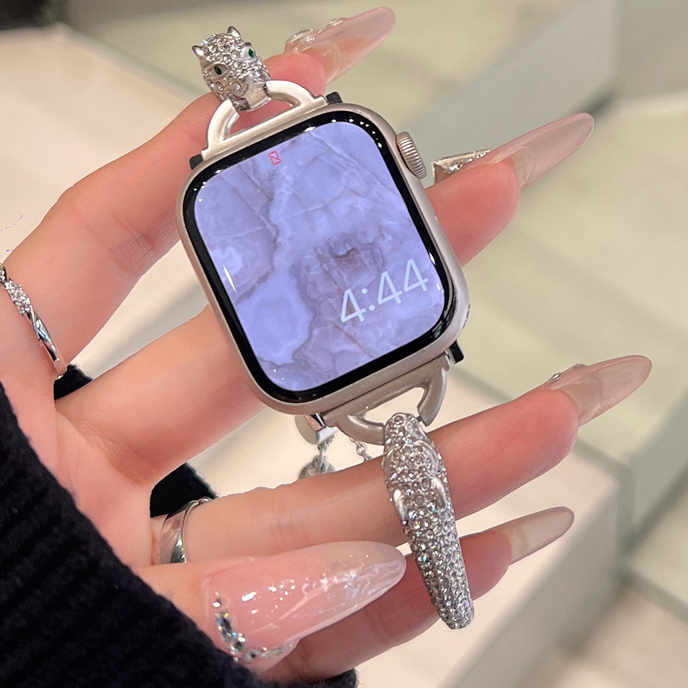 For Apple Watch Ultra 2 Ultra 49mm / Series 9 8 7 45mm / 6 5 4 SE (2023) SE (2022) SE 44mm / 3 2 1 42mm Band Zinc Alloy Leopard Head Bracelet - Black