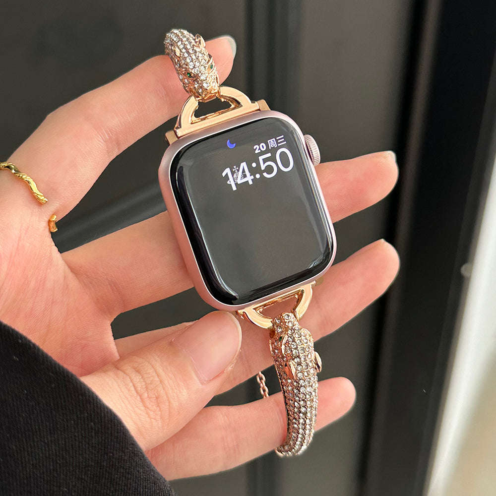 For Apple Watch Ultra 2 Ultra 49mm / Series 9 8 7 45mm / 6 5 4 SE (2023) SE (2022) SE 44mm / 3 2 1 42mm Band Zinc Alloy Leopard Head Bracelet - Black