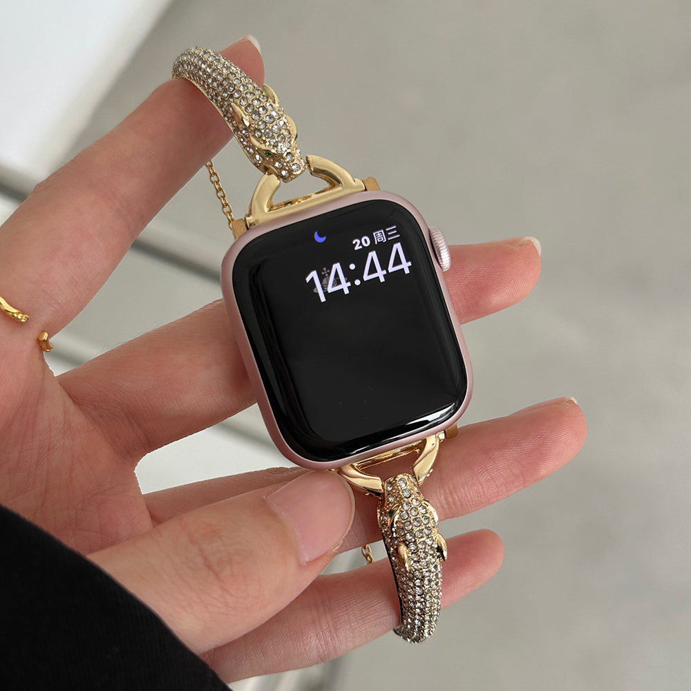 For Apple Watch Ultra 2 Ultra 49mm / Series 9 8 7 45mm / 6 5 4 SE (2023) SE (2022) SE 44mm / 3 2 1 42mm Band Zinc Alloy Leopard Head Bracelet - Black